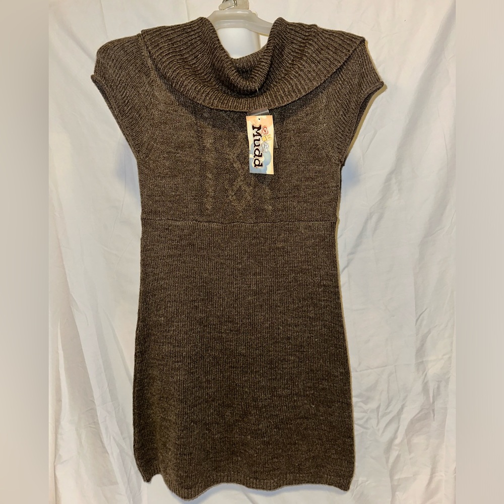 NEW brown sweater dress MUDD L juniors nwt short sleeve